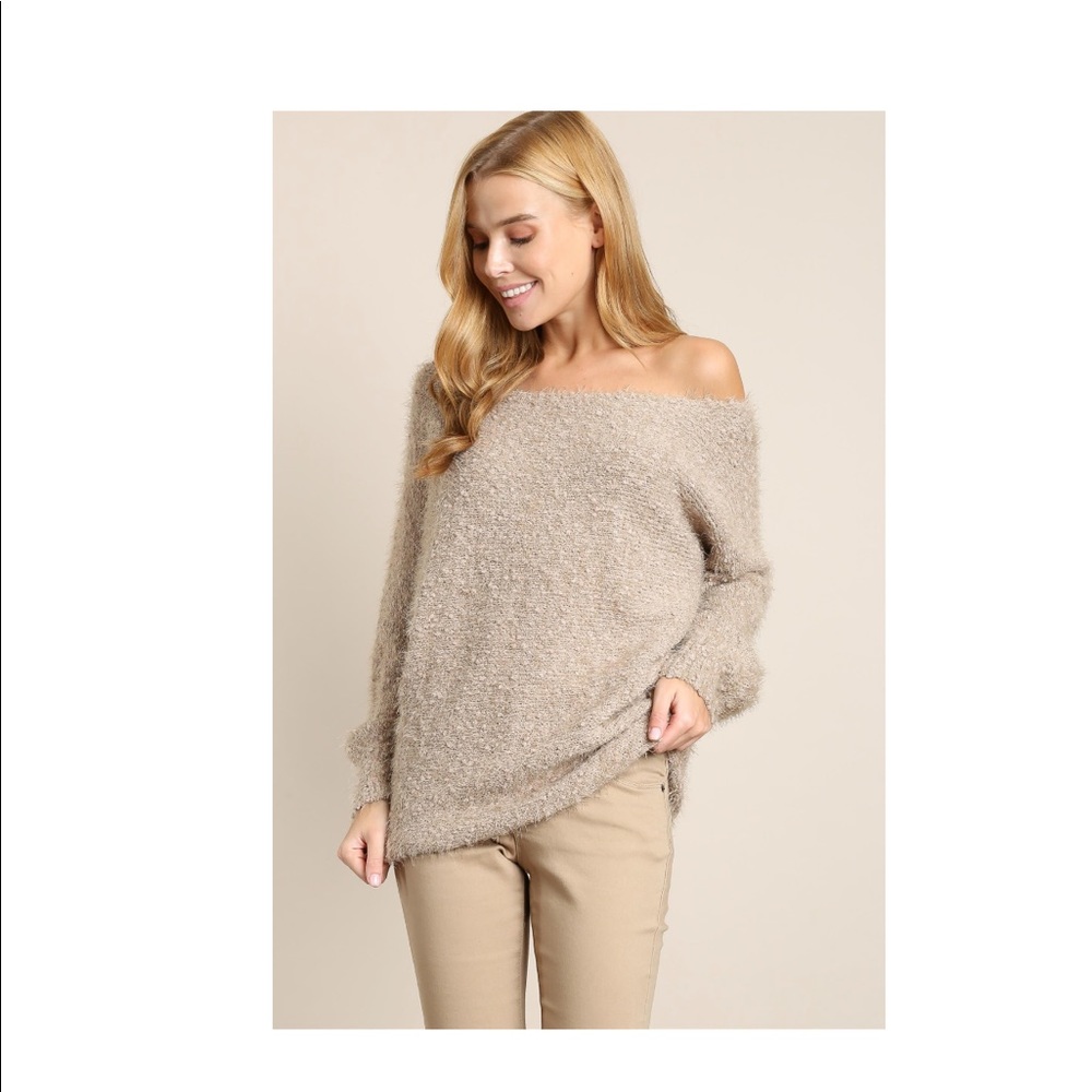 Taupe Black Multi-way Soft Sweater Pullover